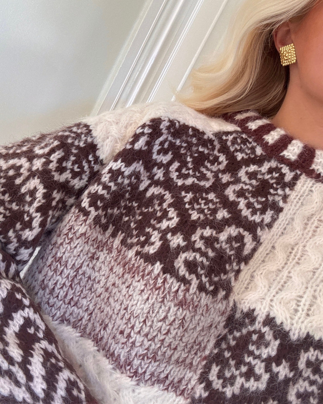 Pieces striktrøje fusion ls o-neck knit greige/natural tones colorblock