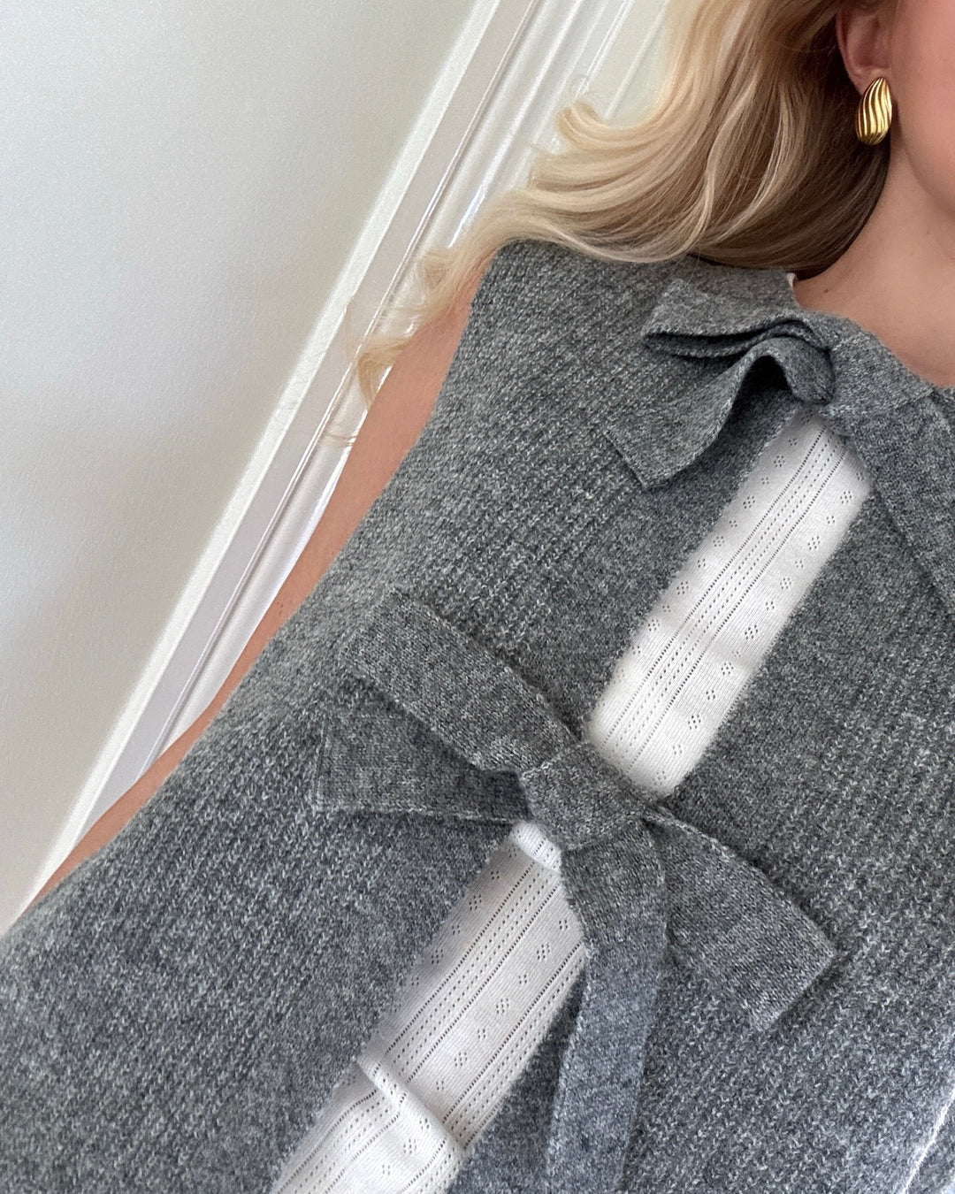 Pieces vest silly sl rev tie knit medium grey melange