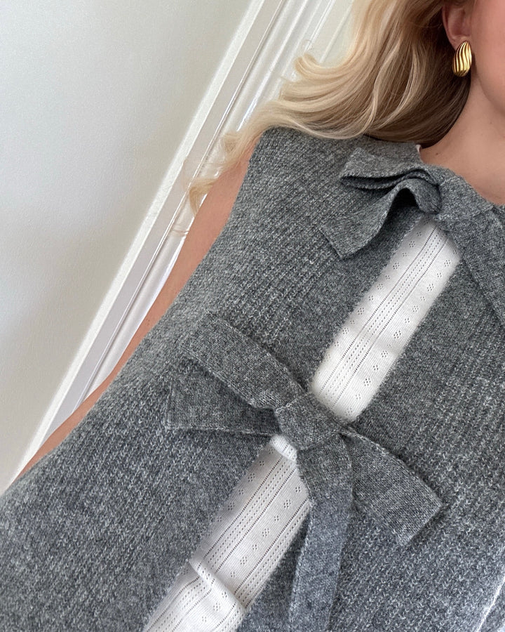 Pieces vest silly sl rev tie knit medium grey melange