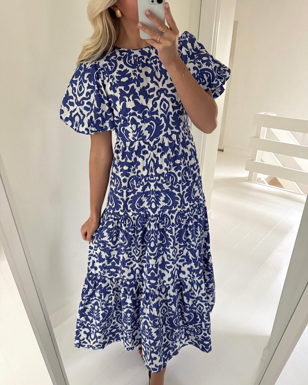 Y.A.S kjole greena ss ankle star white greena/dazzling blue