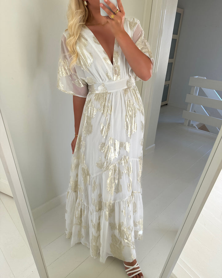 Vero Moda kjole chili ss frill maxi wvn exp cloud dancer/gold
