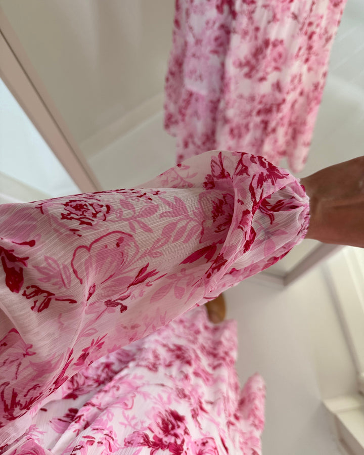 Only kjole miriam ls wrap midi pink marshmallow/porcelain flowers