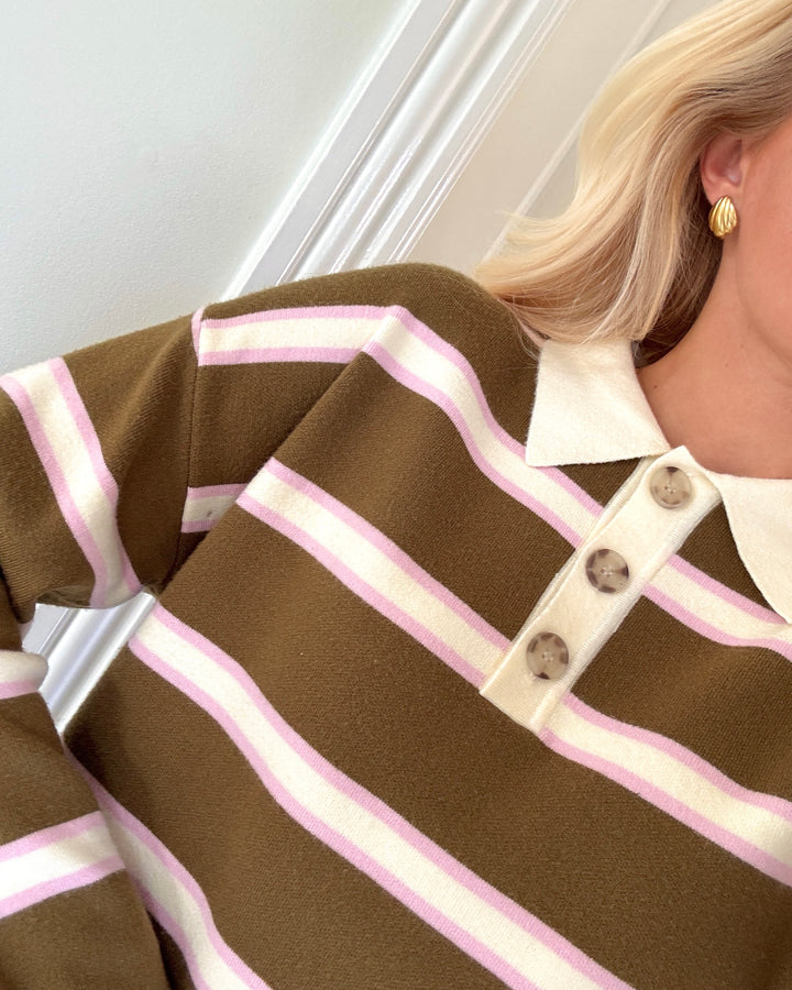 Y.A.S polo isabell ls fir green w. stripes