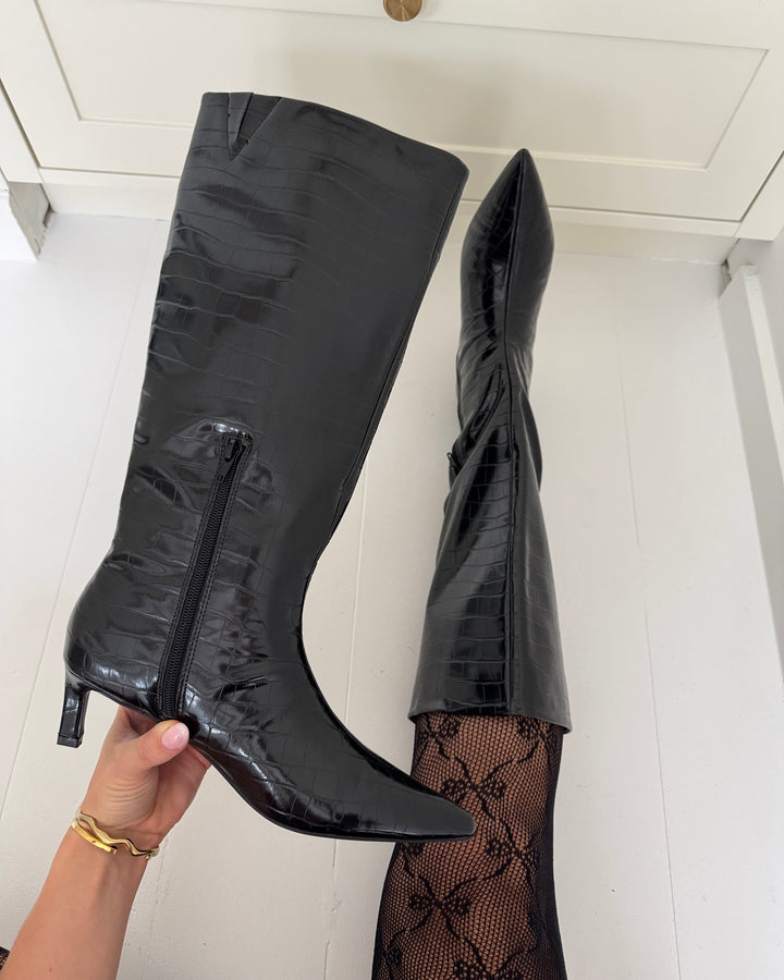 Only støvler brixton-3 knee high black croco