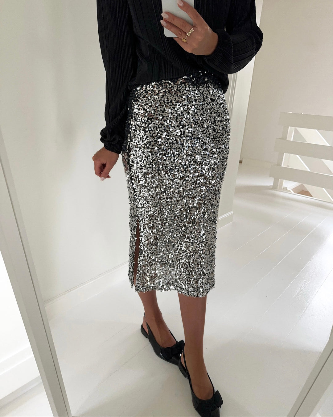 JDY nederdel diana sequins slit silver