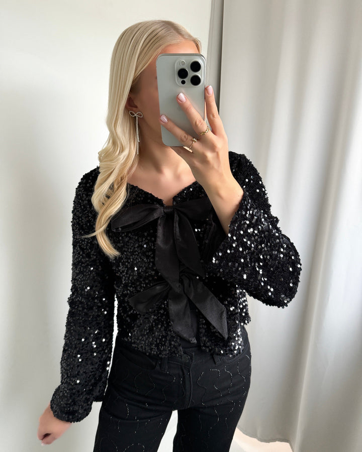 JDY bluse sara bow sequins black/black bow