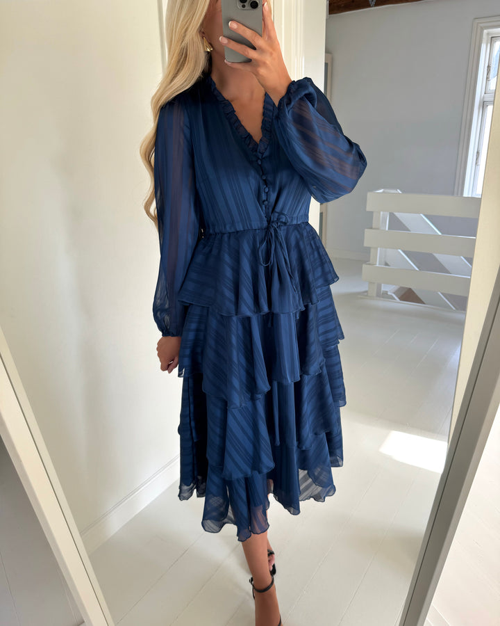 Y.A.S kjole cruella ls midi navy peony