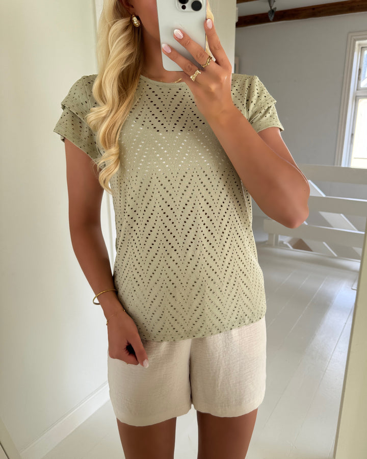 Only bluse smilla ss o-neck frill top elm/boho