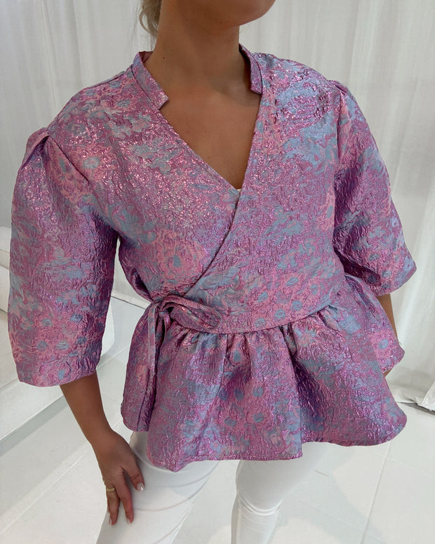 Neva jacquard wrap blouse lilac jacquard