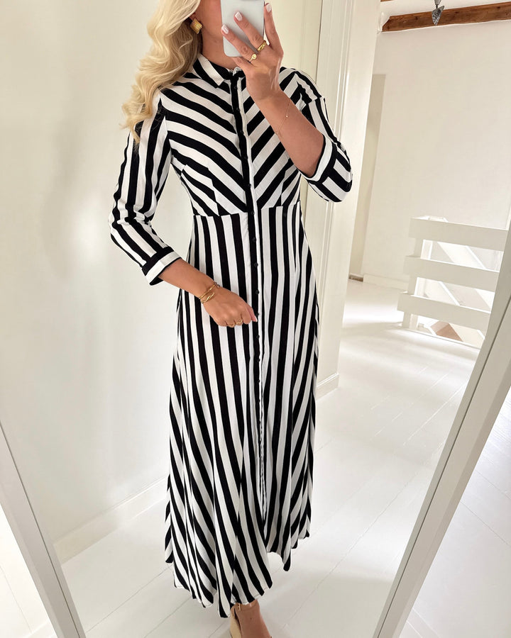 Y.A.S kjole savanna long shirt black/w. white stripes