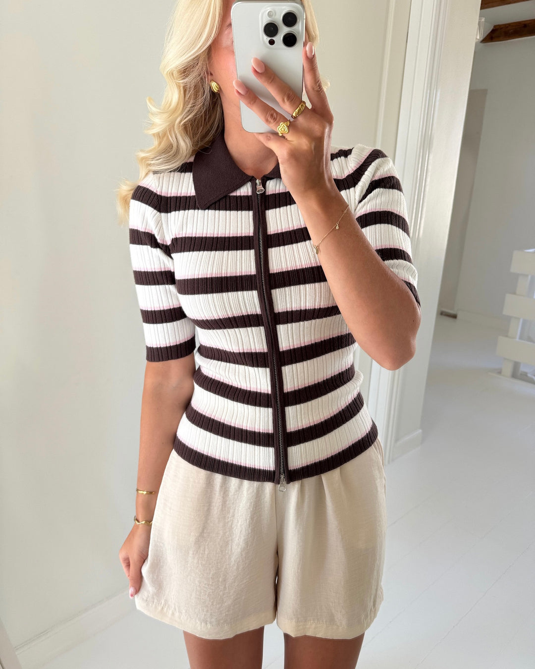 Aware by Vero Moda cardigan hanna 2/4 zip chocolate torte/sugar swizzle/parfait pink