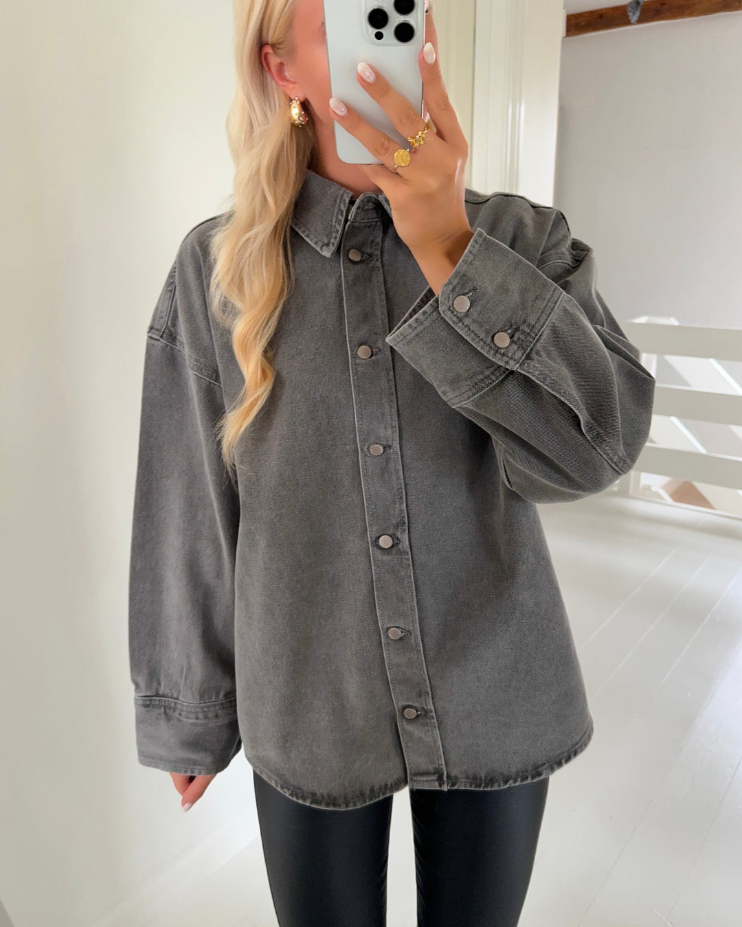 Only skjorte sophie ls oversized medium grey denim