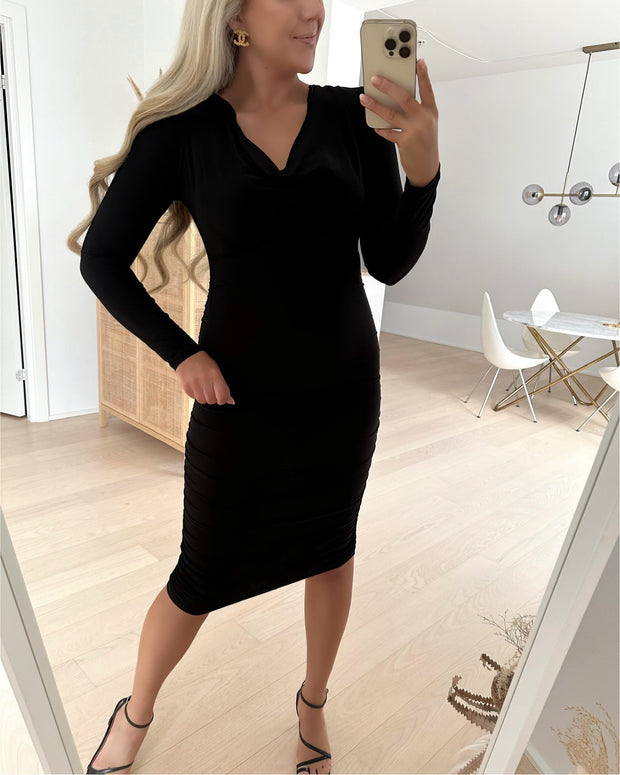 Kiara ls v-neck dress black