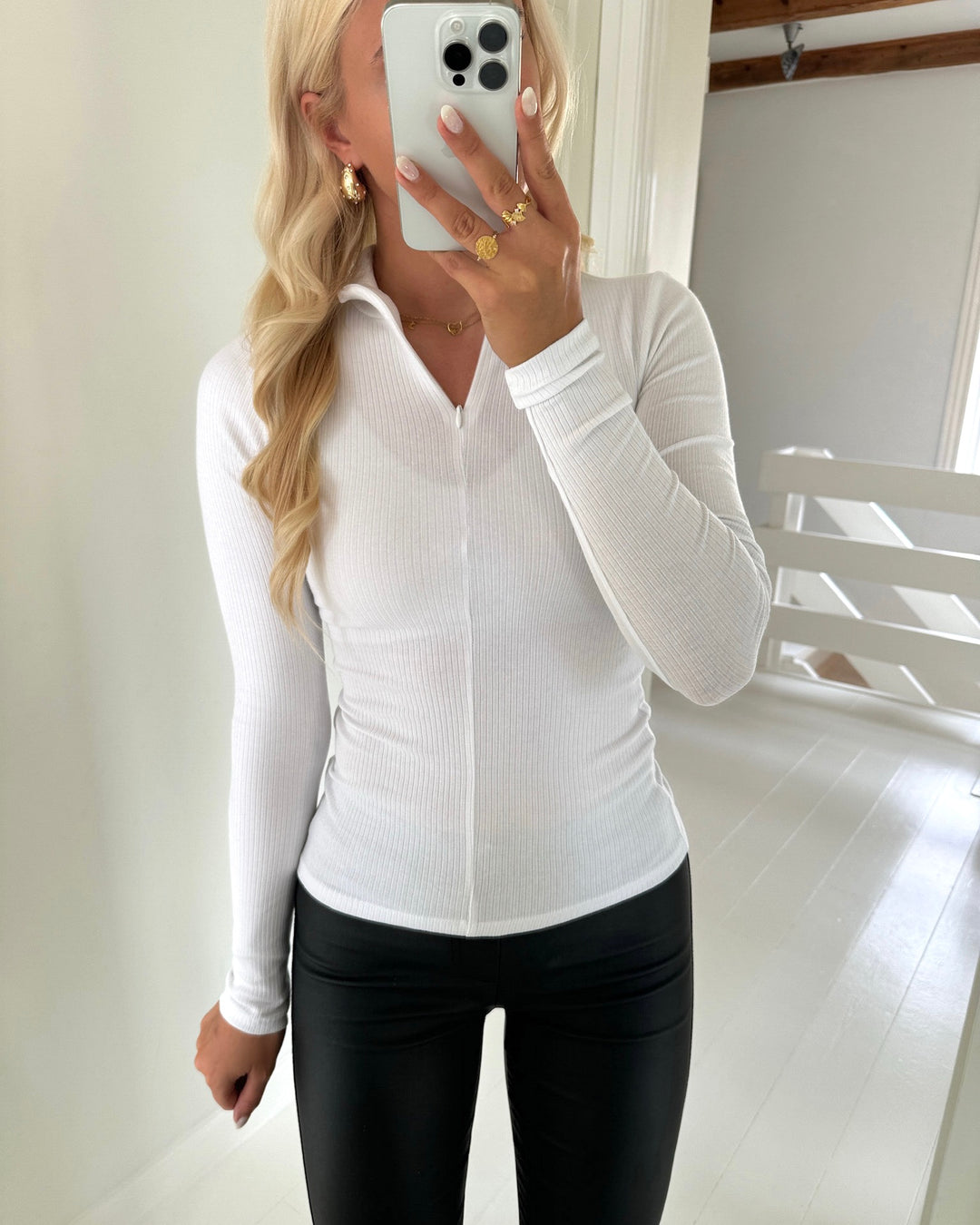 Pieces bluse kitte zip ls t-neck bright white
