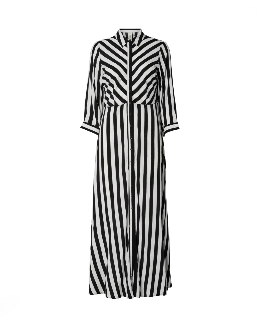 Y.A.S kjole savanna long shirt black/w. white stripes
