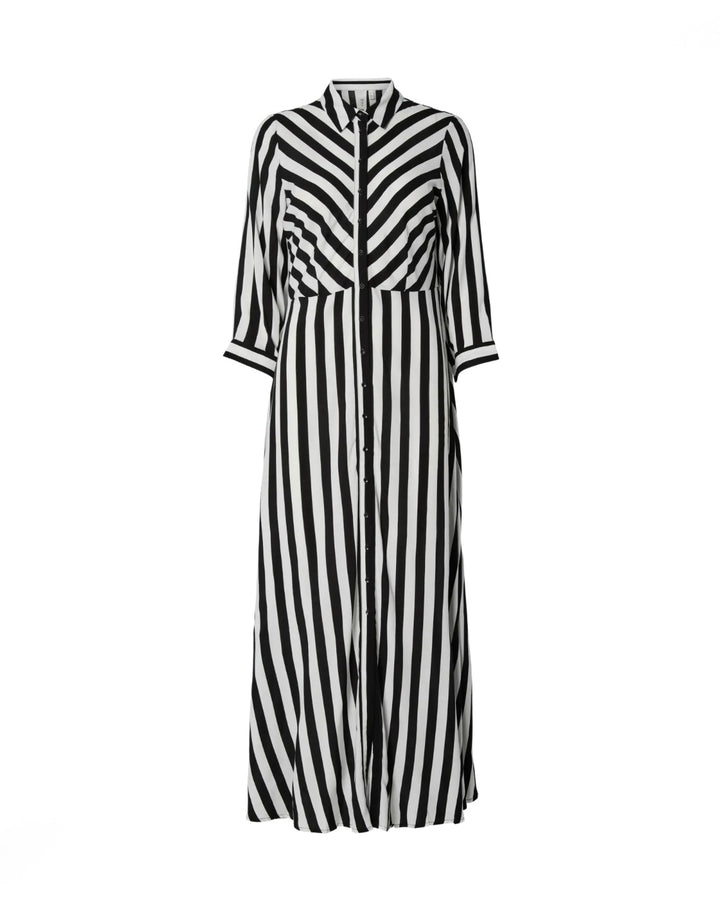 Y.A.S kjole savanna long shirt black/w. white stripes