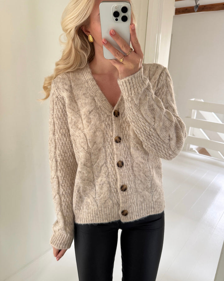 Pieces cardigan nina ls v-neck birch - FORUDBESTILLING LEV. UGE 11