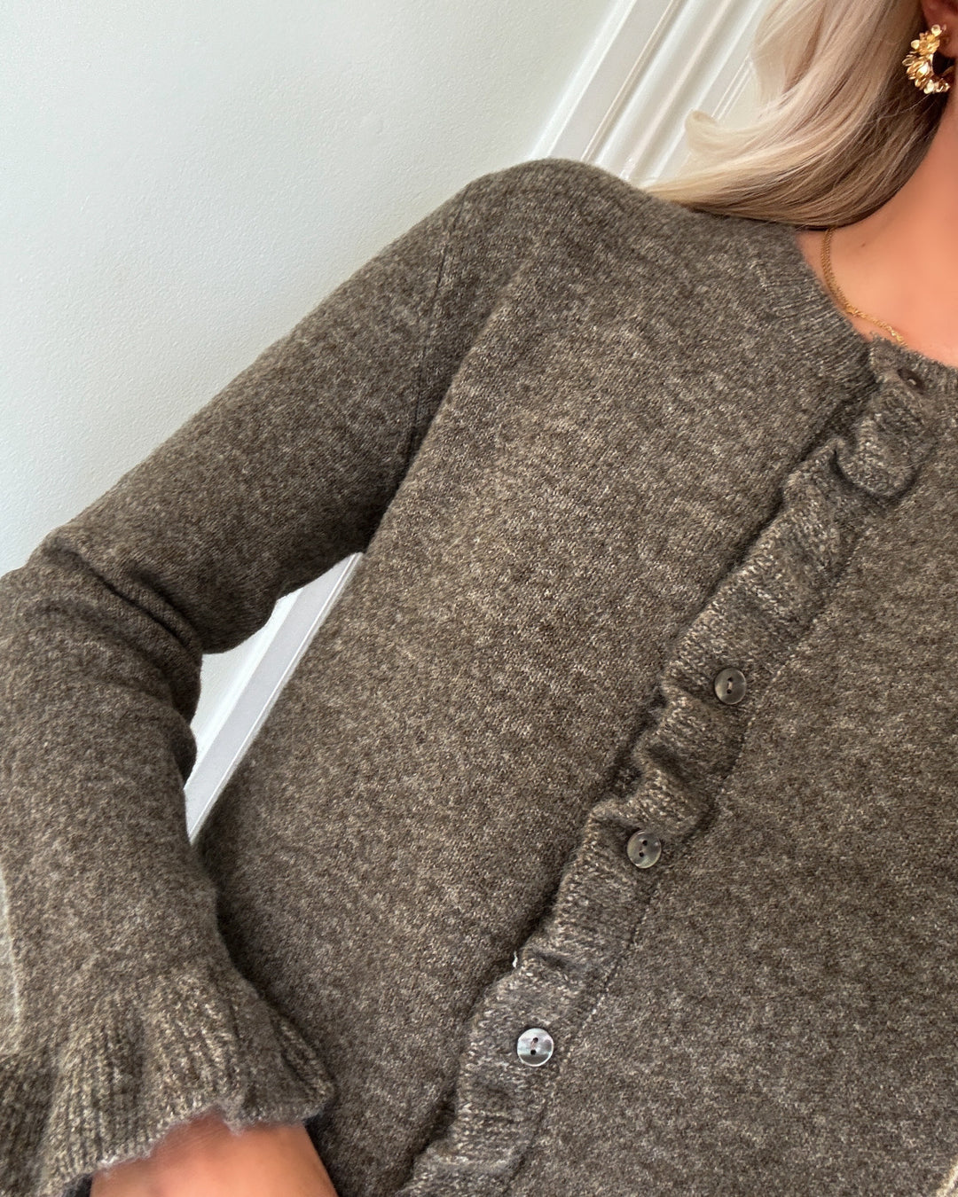 Only cardigan rima life ls frill butto cardi cs knt walnut/melange/dt