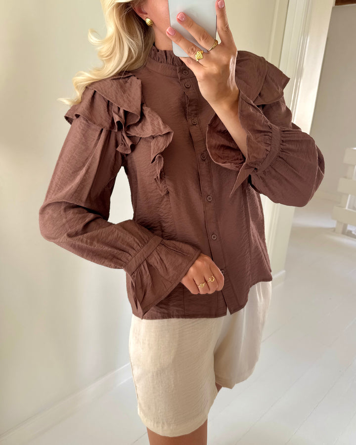 Vero Moda bluse jules ls flounce cocoa brown