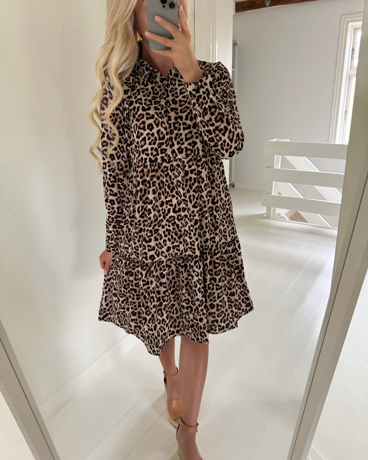 JDY kjole piper l/s shirt pumice stone/leo - FORUDBESTILLING LEV. UGE 24