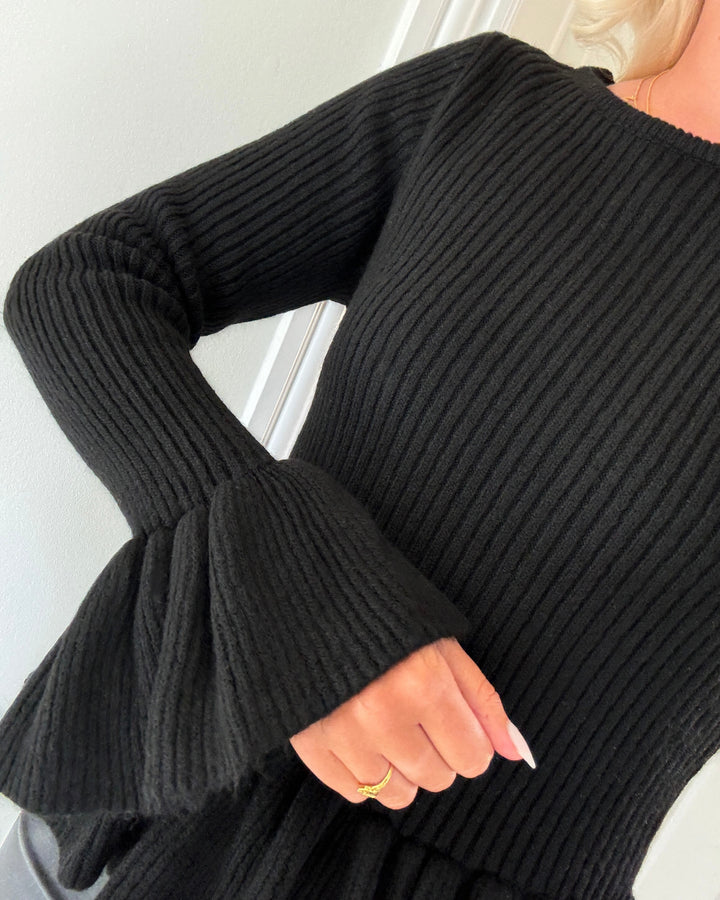 Vero Moda striktrøje georgia ls flare black