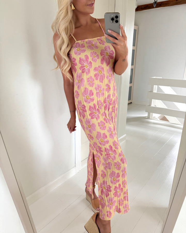 Pieces kjole amber sl maxi slip mellow yellow/pink flowers