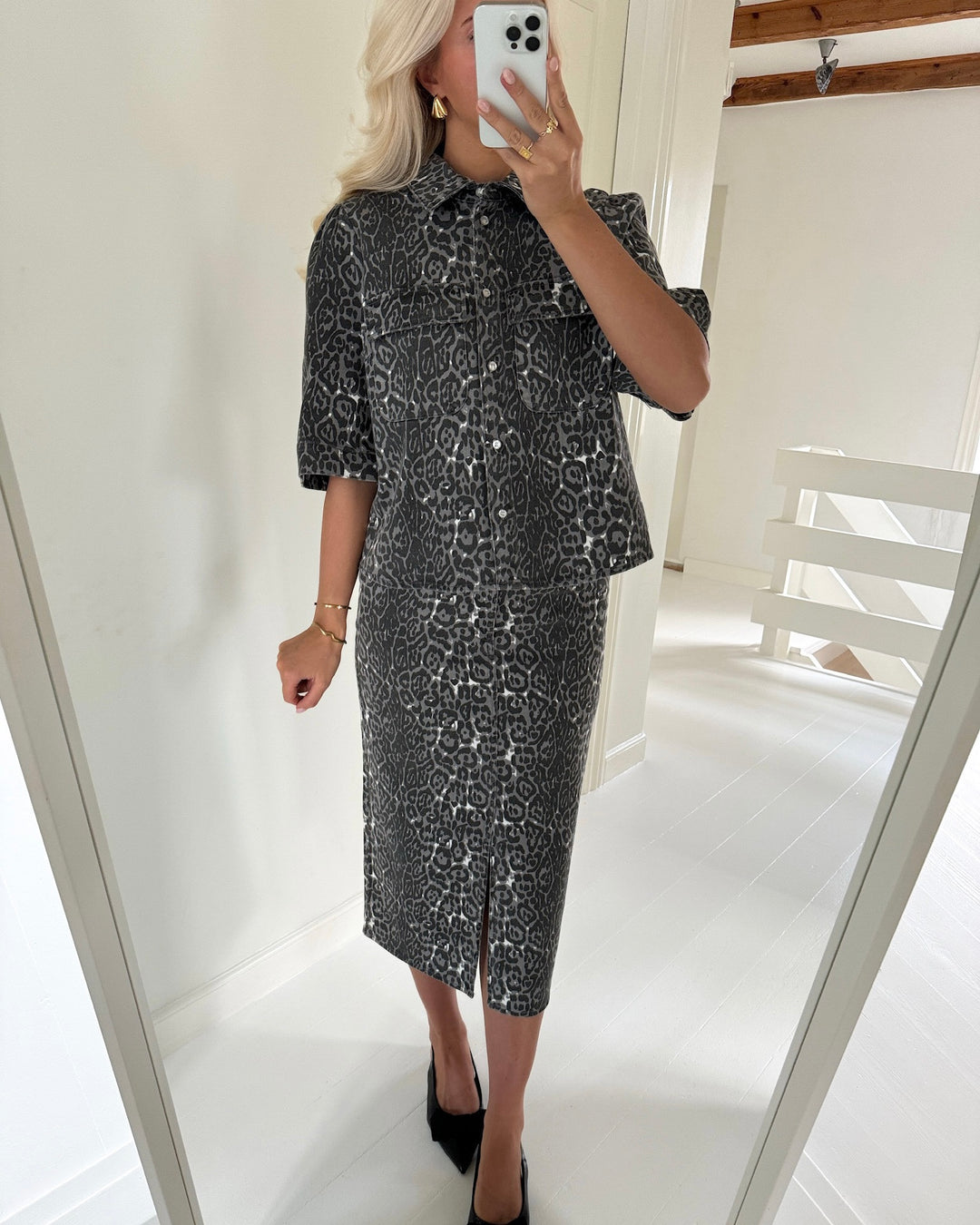 Vero Moda skjorte bella 2/4 leo eiffel tower/leopard