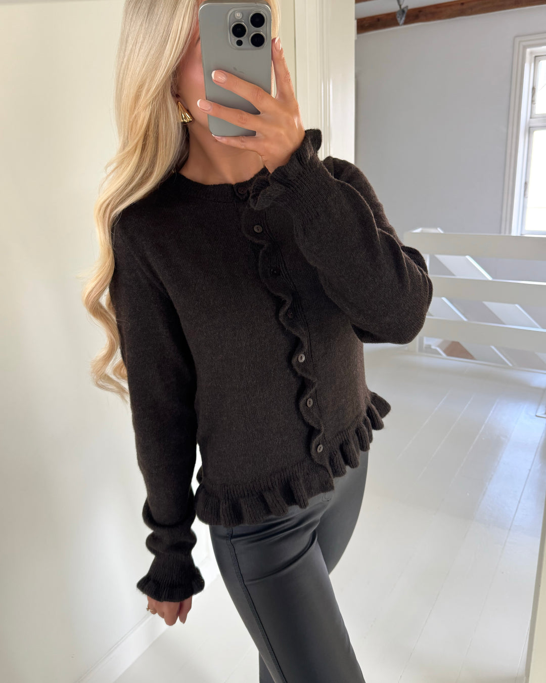 JDY cardigan letty l/s on frill knt noos chocolate torte