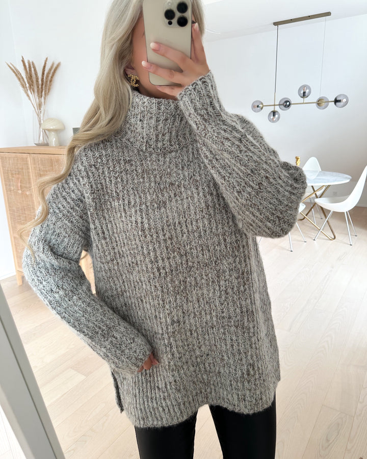 Vero Moda striktrøje elva ls cowlneck long birch/w brown lentil