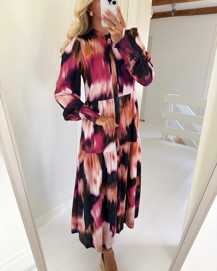 Y.A.S kjole asina ls long shirt black/mindy aop