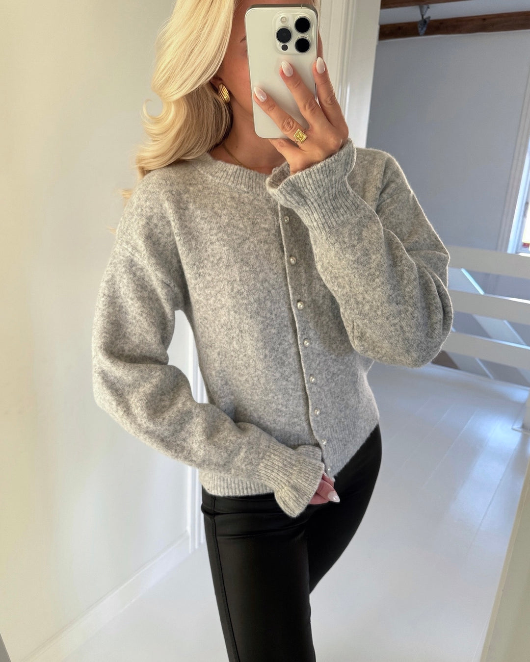 Only cardigan rima life ls light grey melange/pearl button