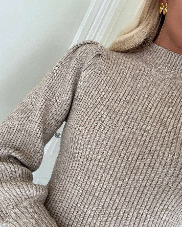 Only striktrøje katia ls highneck knit mocha merinque/w. melange