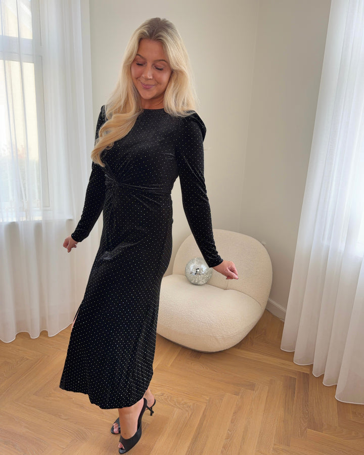 Y.A.S kjole hella ls velour midi black rhinestones