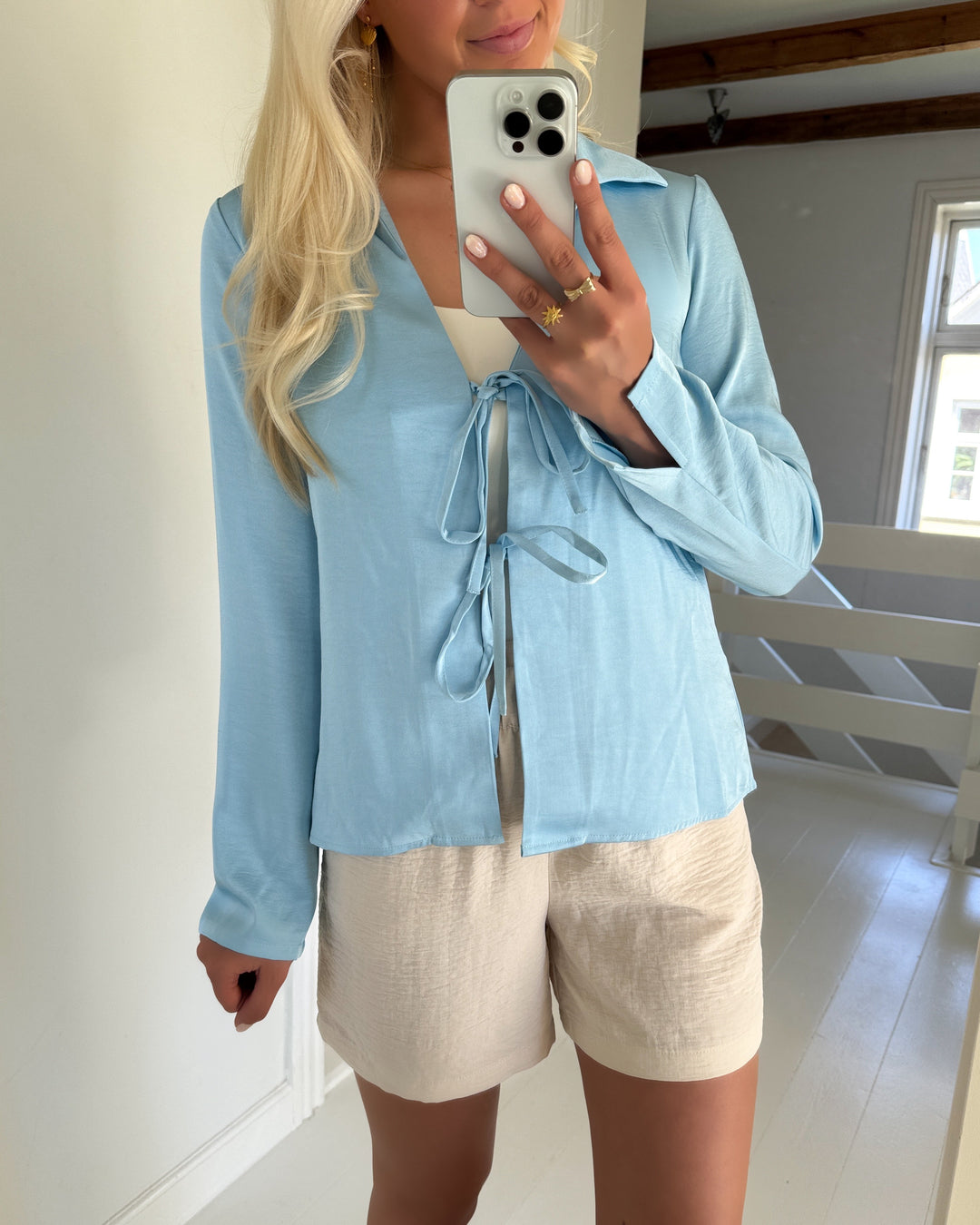 Vero Moda bluse mary tie ls top wvn ga airy blue
