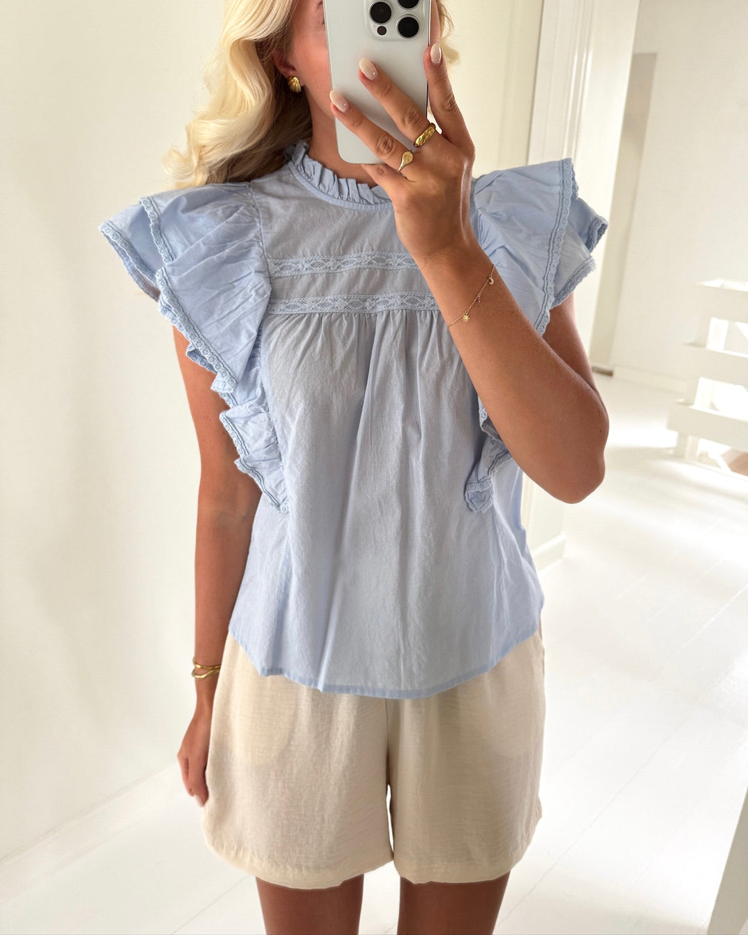 Vero Moda top elix sl frill kentucky blue