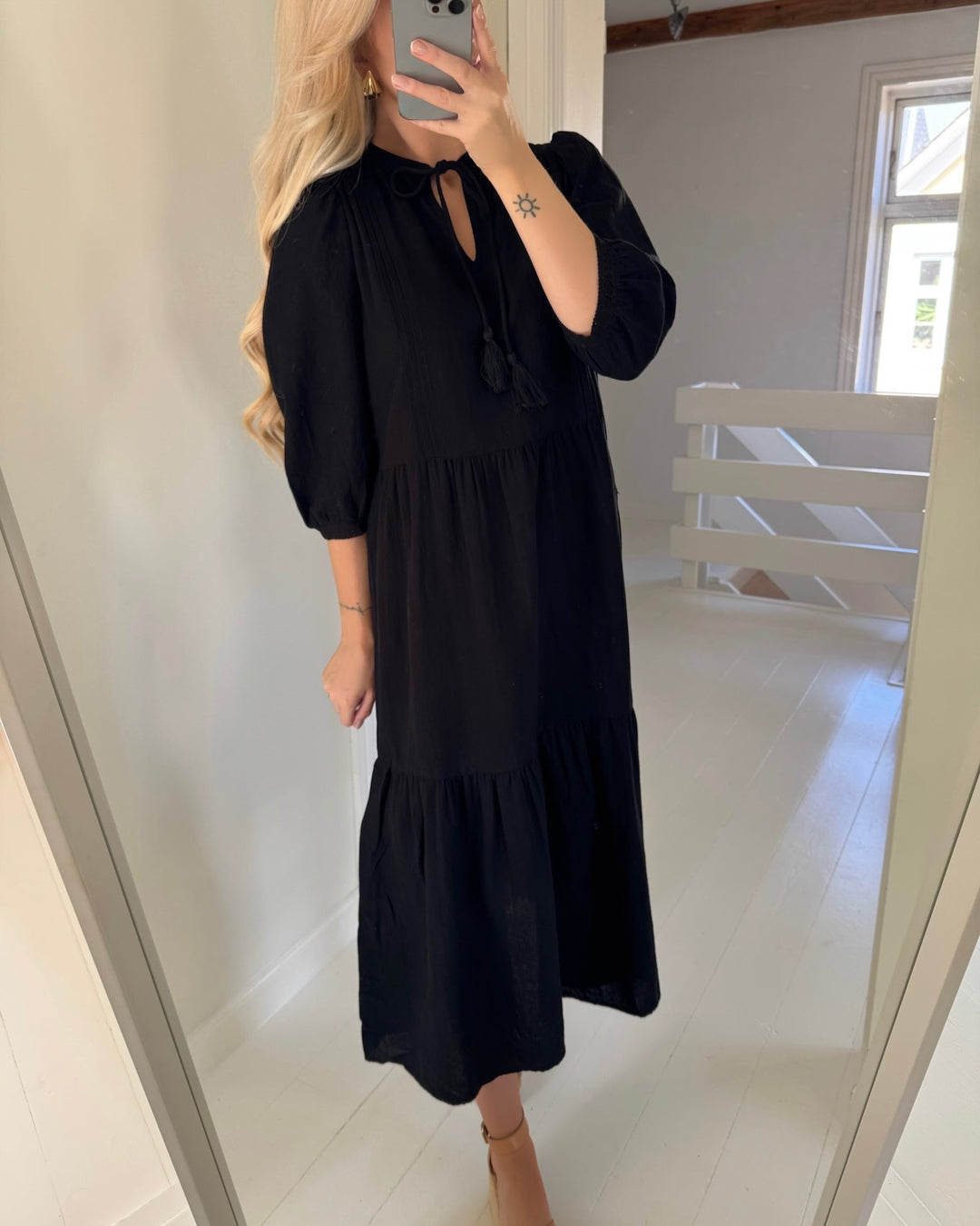 Vero Moda kjole pretty 3/4 long wvn ga black - FORUDBESTILLING LEV. UGE 27