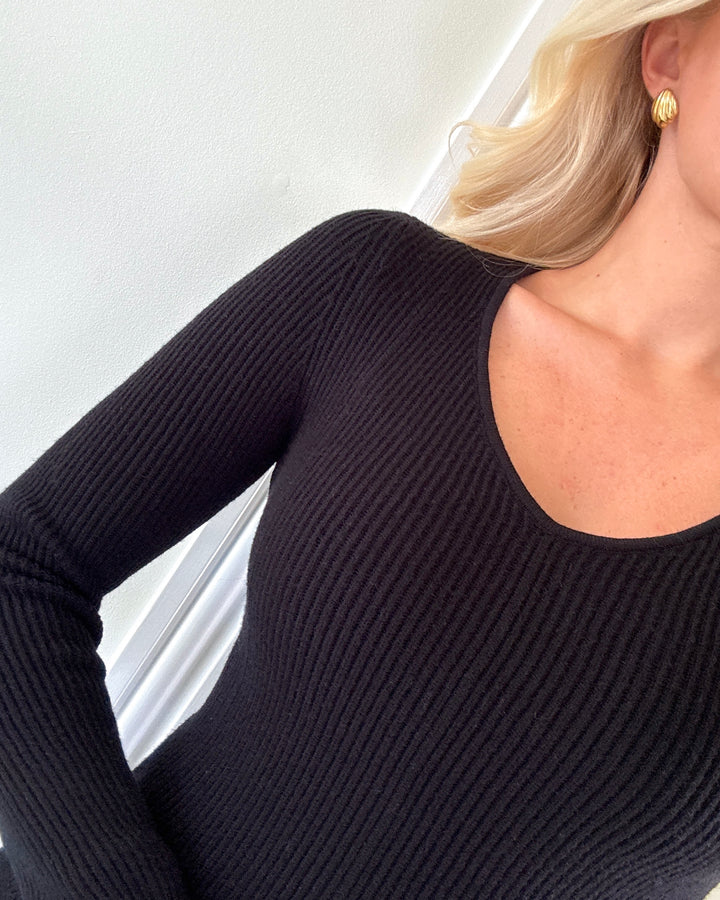 Only bluse ibi ls v-neck rib peplum knit black