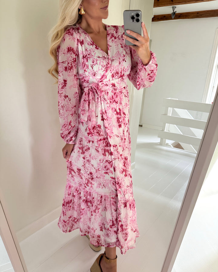 Only kjole miriam ls wrap midi pink marshmallow/porcelain flowers