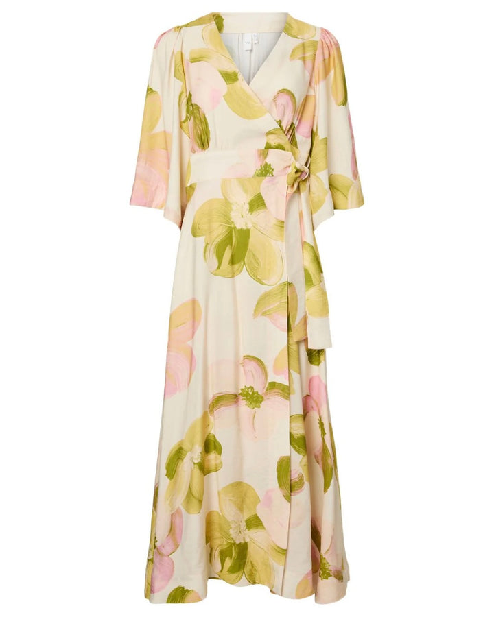 Y.A.S kjole marga 3/4 wrap long pristine marga aop - FORUDBESTILLING LEV. UGE 14