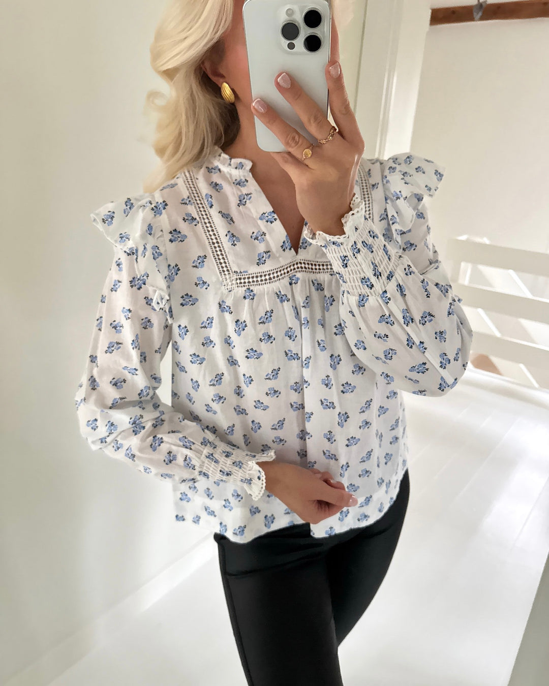 Only bluse idris ls frill cashmere blue mini floral