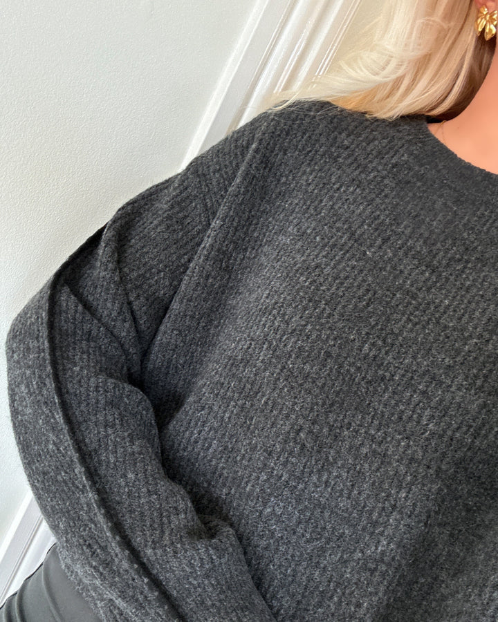 Vero Moda striktrøje zora ls o-neck asphalt/w. black stitch