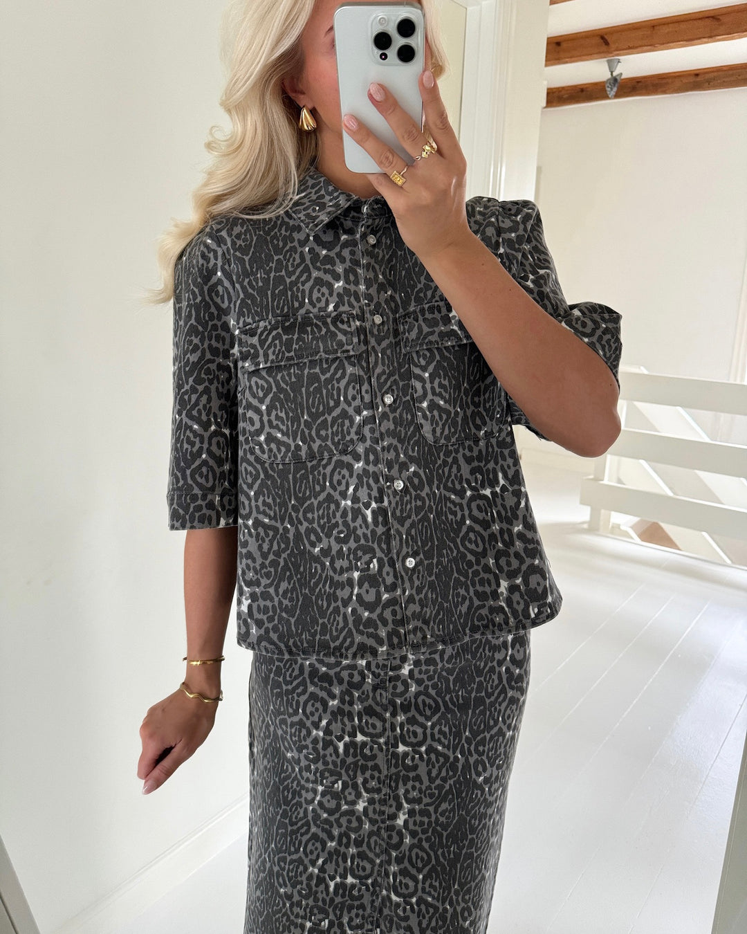 Vero Moda skjorte bella 2/4 leo eiffel tower/leopard