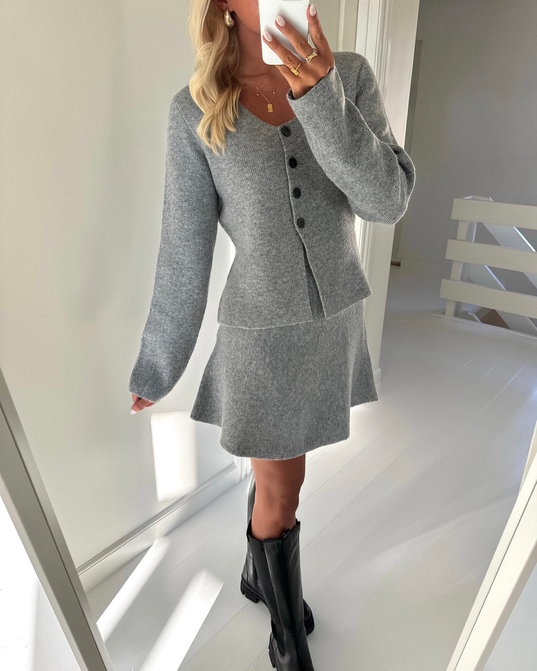 JDY cardigan lea life ls button medium grey melange