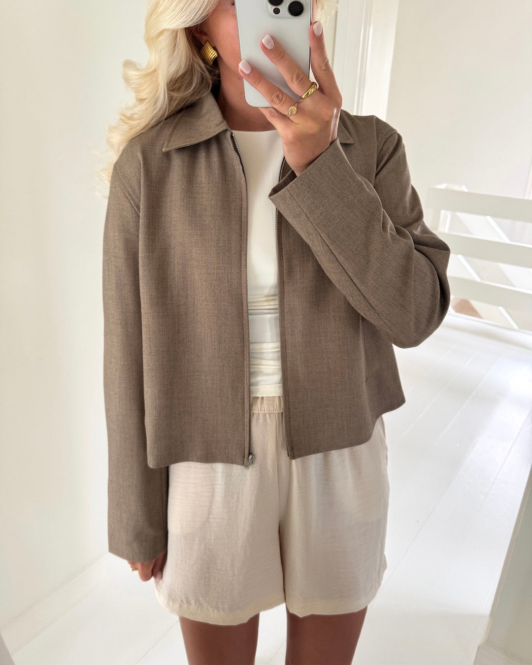 Pieces jakke bubbles short blazer greige