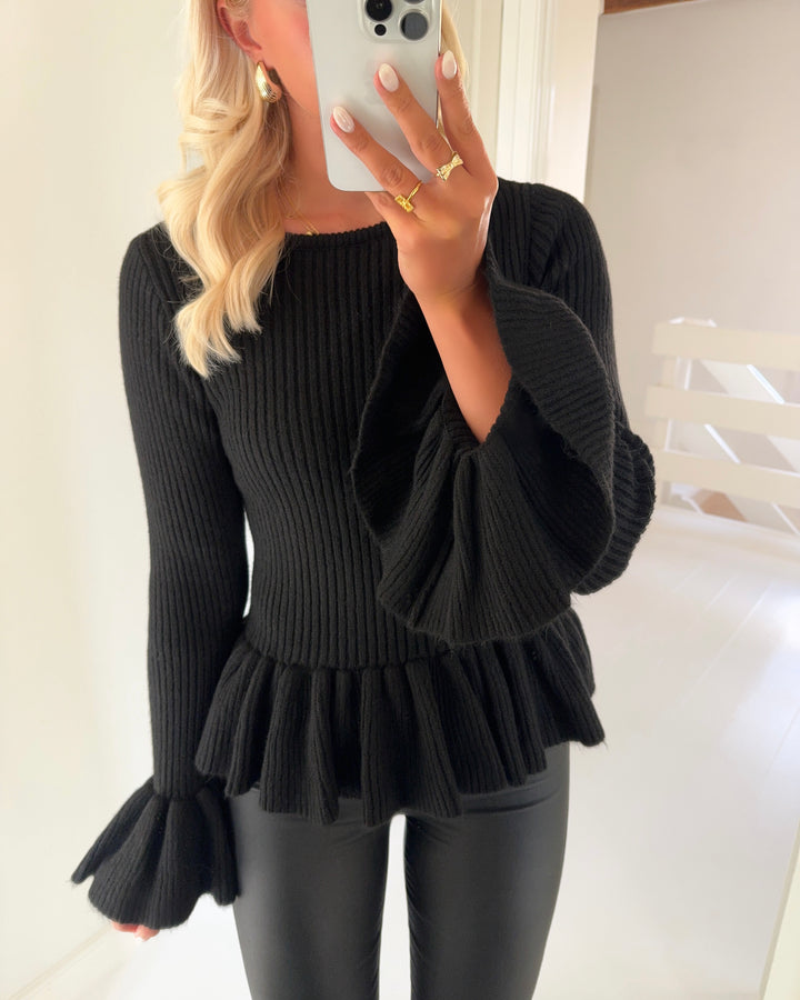 Vero Moda striktrøje georgia ls flare black