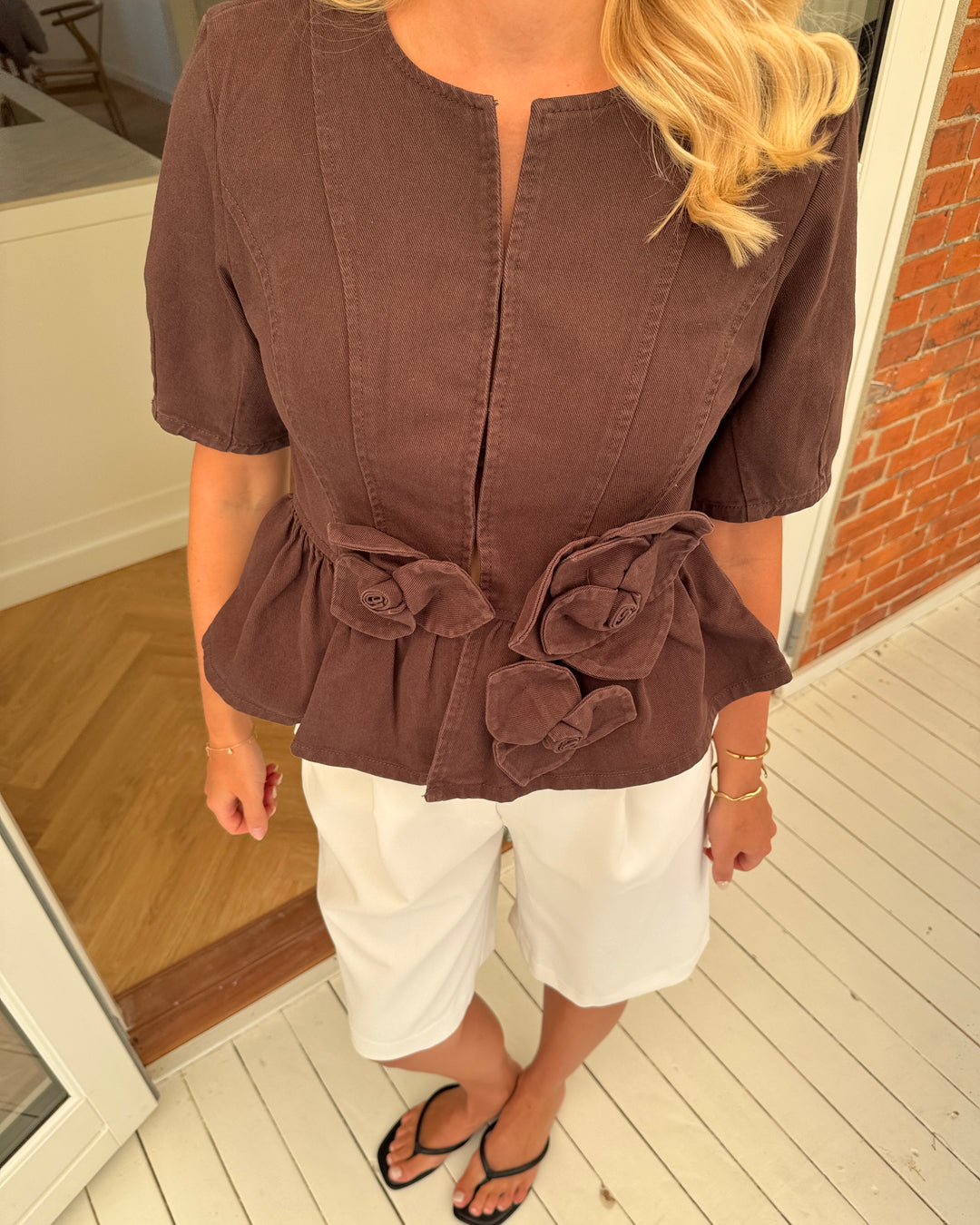 Y.A.S top elsie ss denim coffee bean
