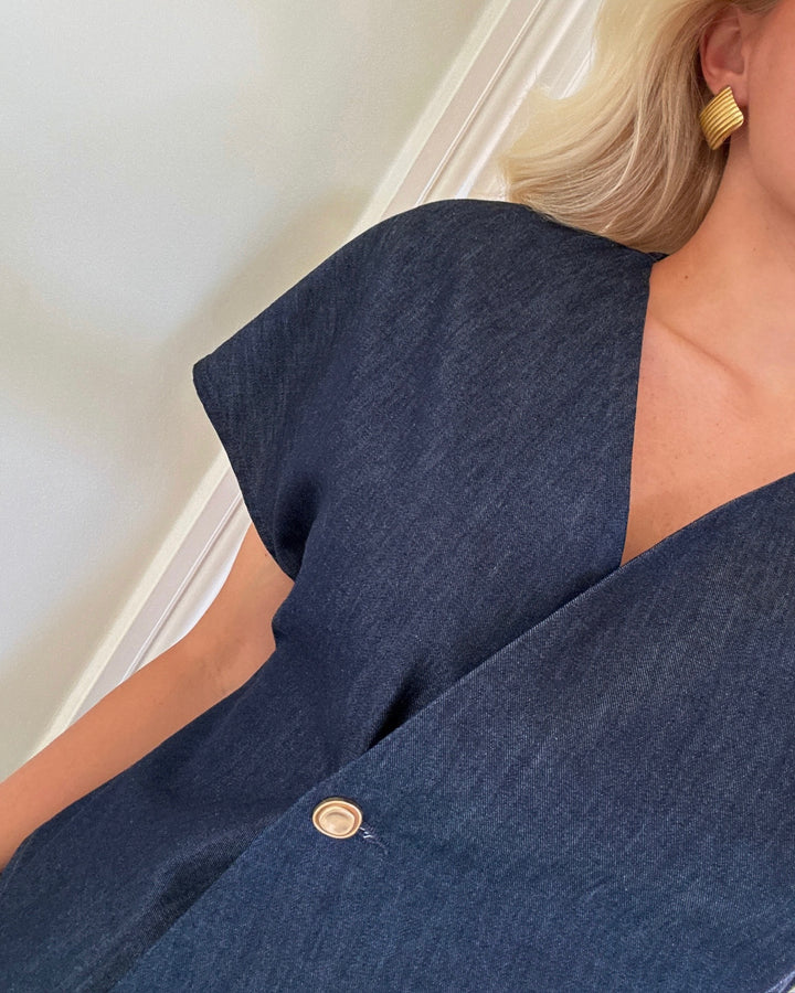 Vero Moda top ranja ss v-neck dark blue denim