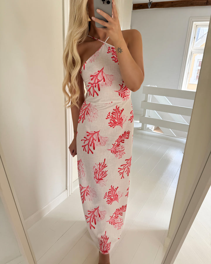 Vero Moda kjole birdie maxi exp vaporous gray/coral aop