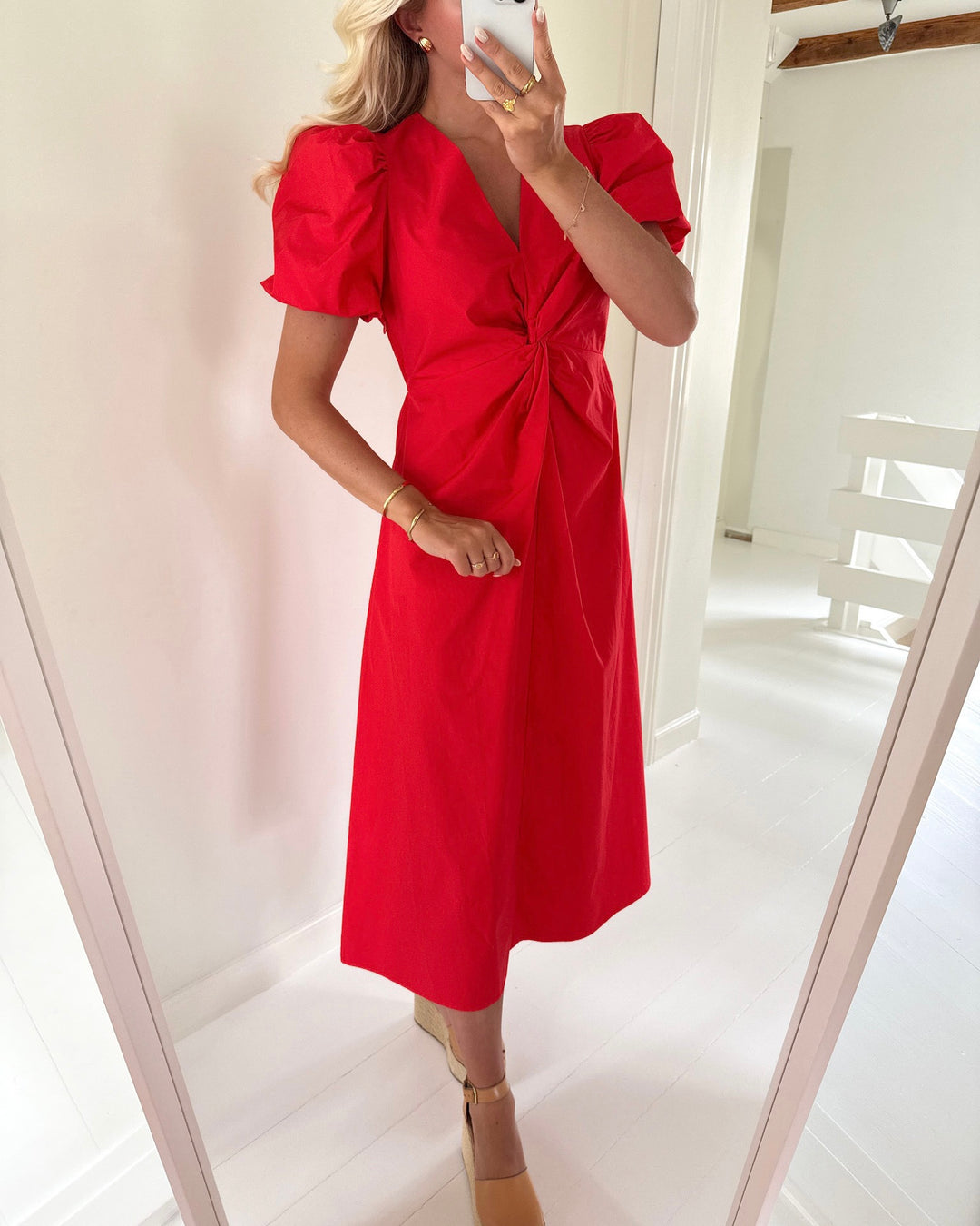 Y.A.S kjole stray ss midi tomato