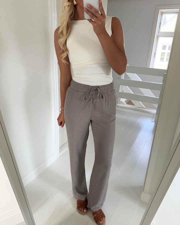 Vero Moda bukser line mr wide linen mix moon rock - FORUDBESTILLING LEV. UGE 32